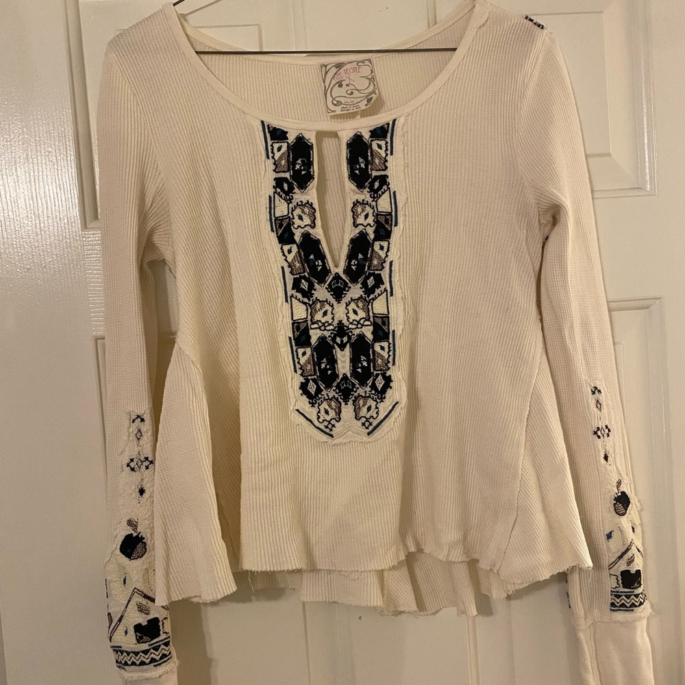Free People Long Sleeve Embroidered Sweater XS
